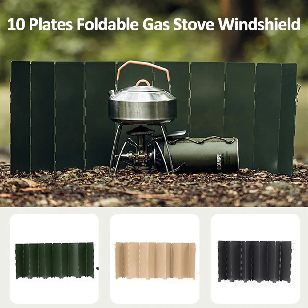 10 Plates Aluminum Camping Stove Windshield Portable Compact Folding Outdoor Stove Windscreen For Backpacking Hiking Picnic