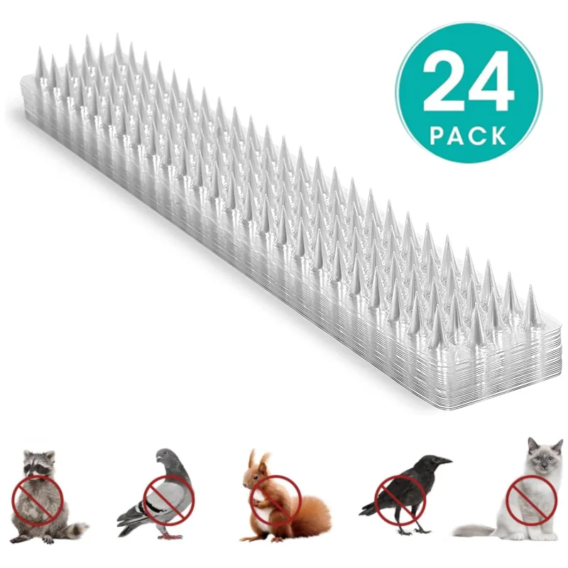 24 Pack Outdoor Transparent Clear PVC Bird Defender Spikes Strips for Indoor Outdoor Use Keep Pigeon Squirrel Off 42 X 8 X 2CM