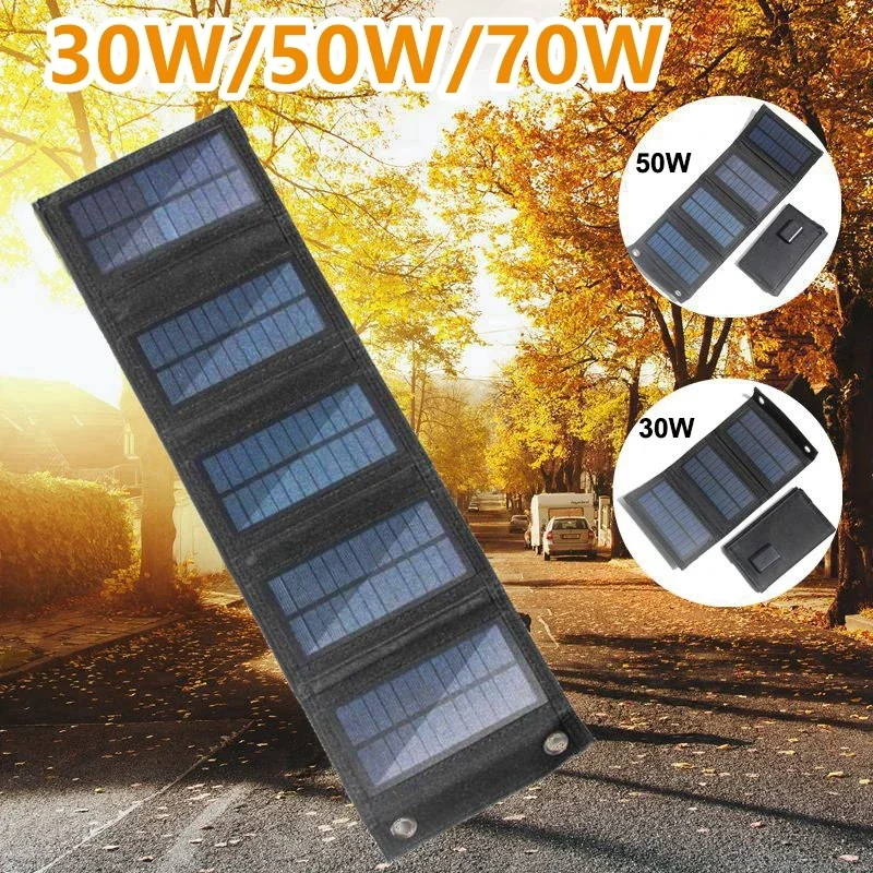 30W/50W/70W/80W Solar Panel USB 5V Foldable Solar Charger Waterproof Solar Cell Portable Outdoor Mobile Power for Camping Hiking