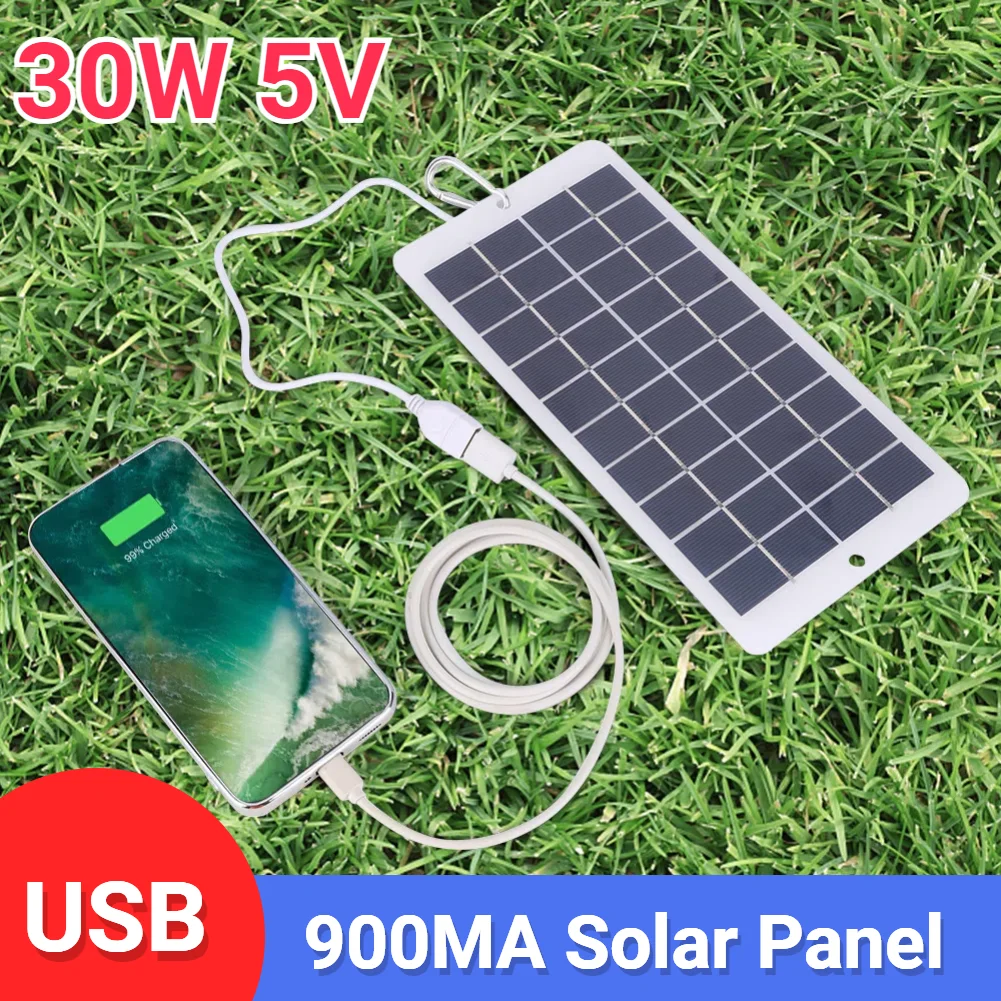 30W 5V Portable Solar Battery Charger USB Output 900MA Battery Charger Solar Panel Lightweight Scratchproof for Phone Power Bank