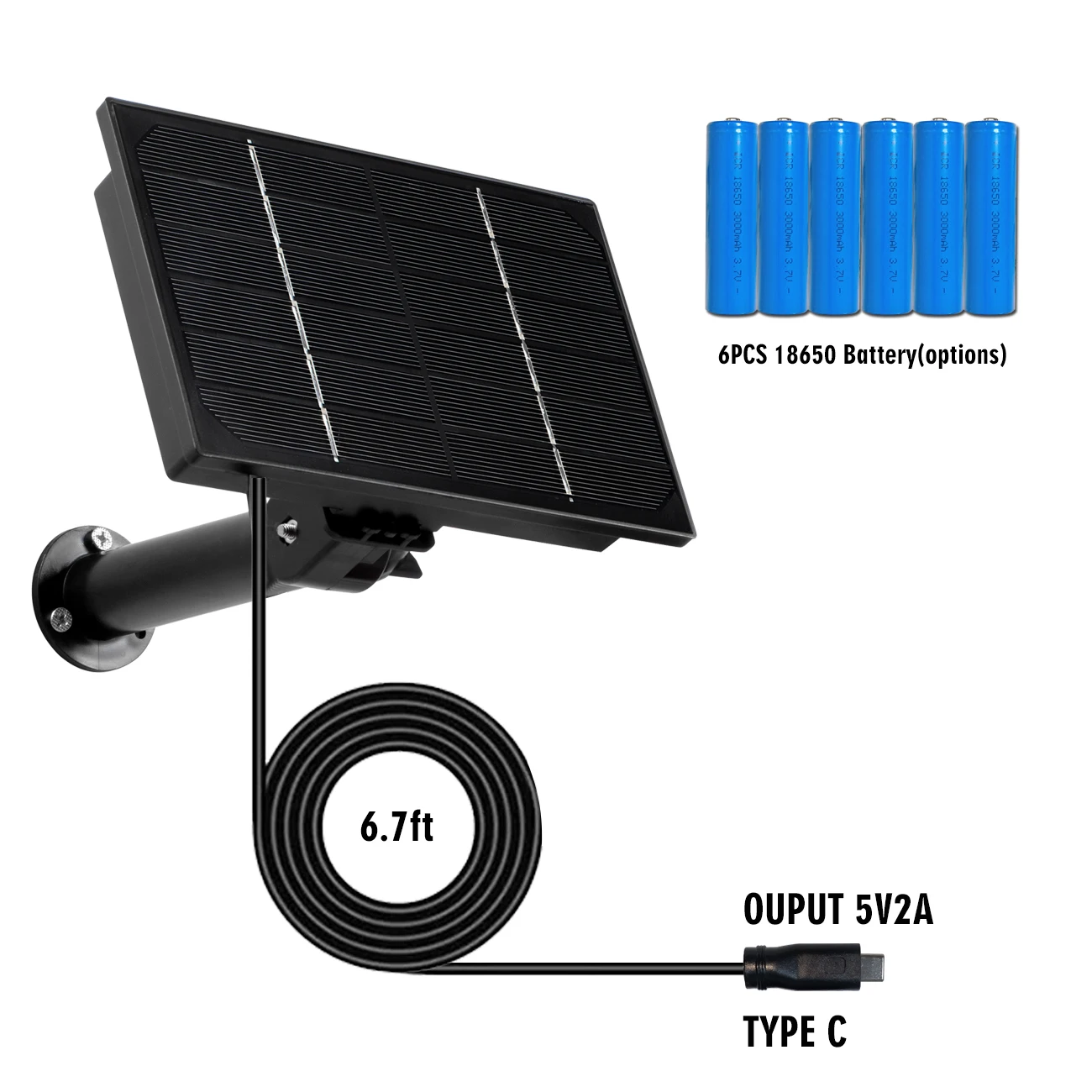 4W Mimi Solar Panel Outdoor Waterproof IP66 2m Cable Charger USB TypeC 5V DC12V Powered Built-in 18650 Solar Charging Battery