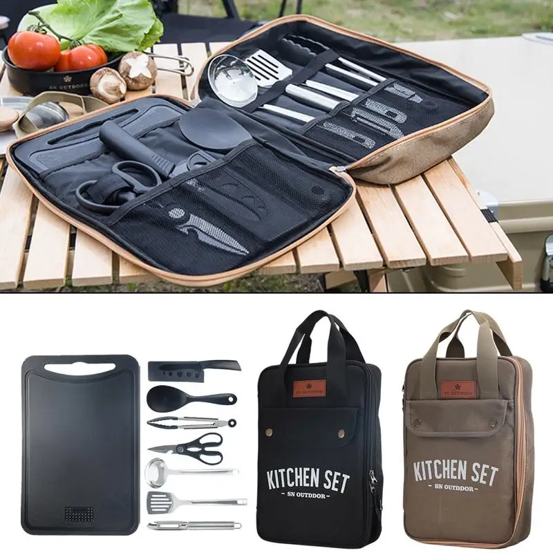 8pcs Camping Kitchen Cookware Set Portable Outdoor Travel Utensils Stainless Steel Cooking and Grilling Set for BBQ Picnic