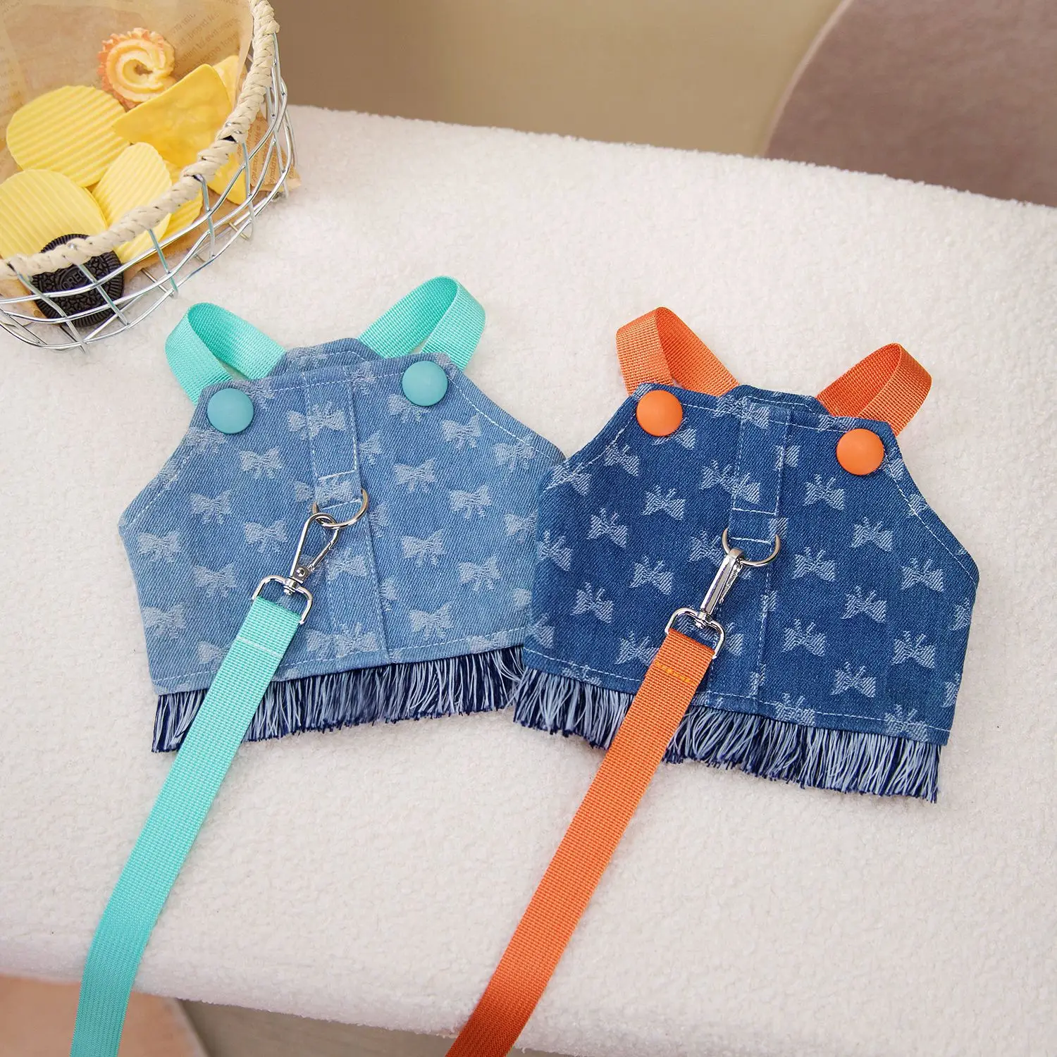 Denim Bows Harness For Small Dogs Fashion Pet Outdoor Walking Puppies Animal Kitten Cat Vest Summer Spring Apparel Accessories