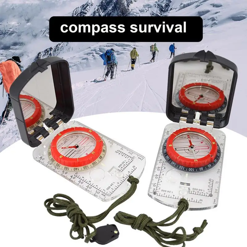 Multifunctional Compass Scale Map Ruler Mirror Outdoor Guiding Tool Acrylic Base Compass for Hiking Camping Survival Compass