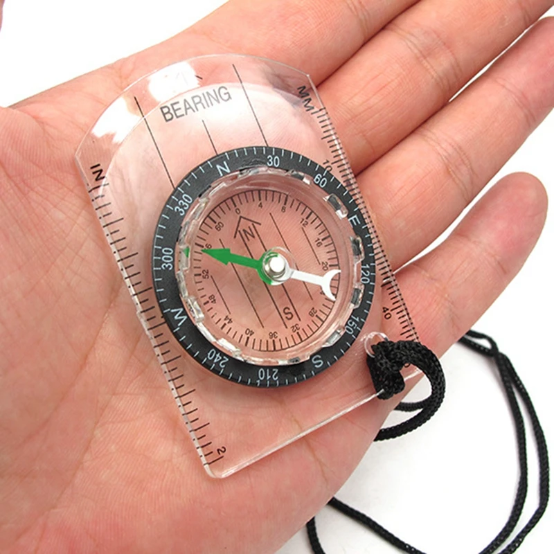 Outdoor camping hiking compass clear plastic scale map compass trail travel military compass tool travel bag