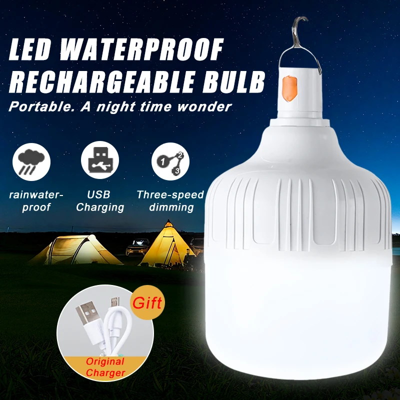 Outdoor USB Rechargeable LED Lamp Bulb Portable Light Lantern Emergency Bulb High Power Tents Lighting Flashlight Equipment Bulb