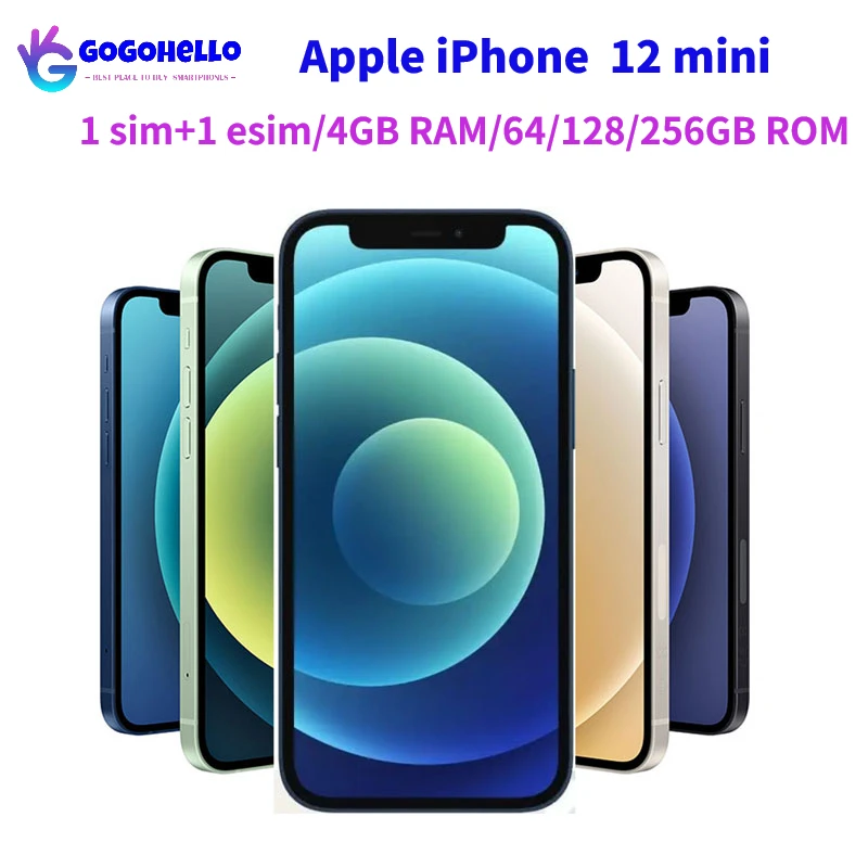 Unlocked Original iPhone 12 mini 4GB RAM 64/128/256GB ROM IOS A14 Bionic Hexa Core 5.4'' Dual 12MP iphone 12mini 5G Cellphone