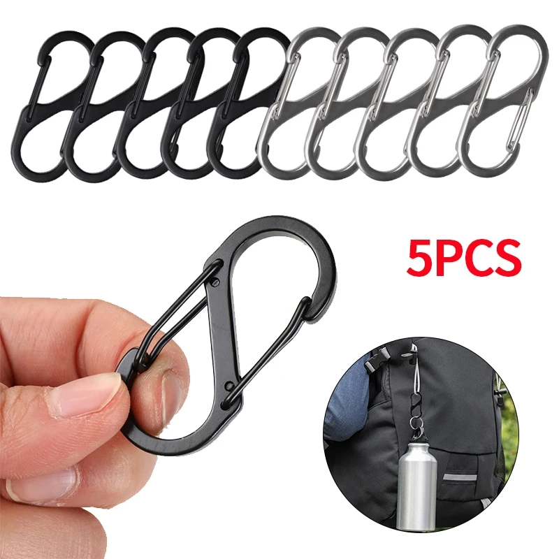 5PCS S Type Carabiner Anti-Theft Aluminium Alloy Carabiner Mini Keychain Hook Hiking Backpack Buckle Camping Equipment