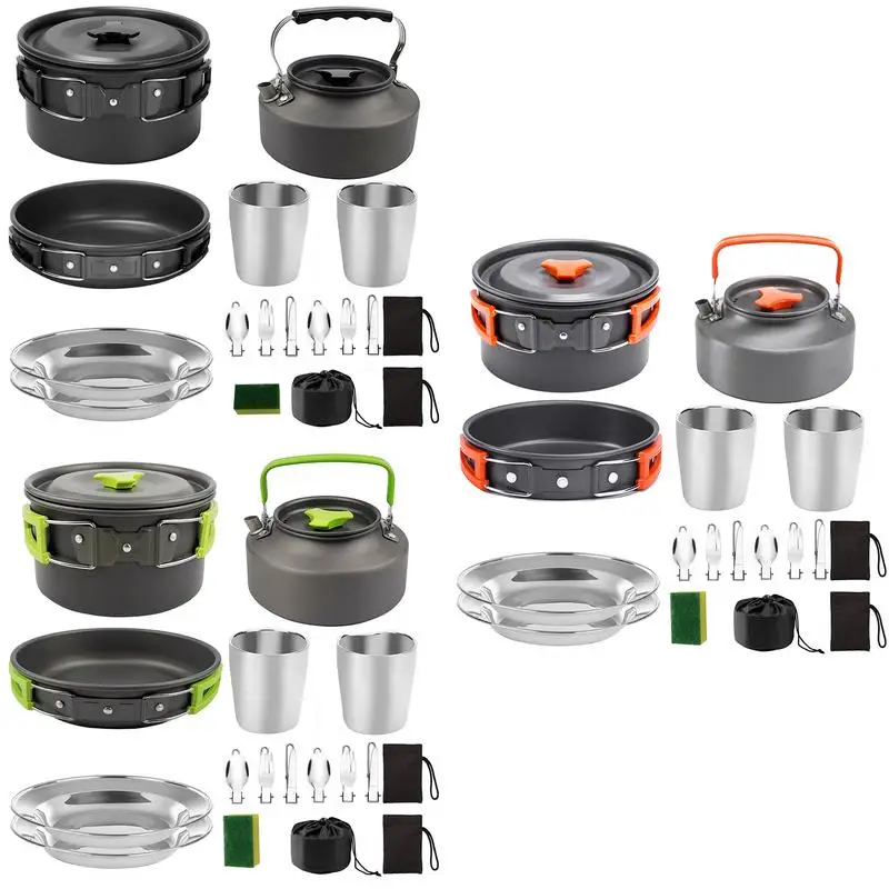 Camping Cookware Portable Pot Pan Cup Teaport Set Folding Outdoor Cooking Set Hiking Picnic Tableware Tool Travel Equipment Drop