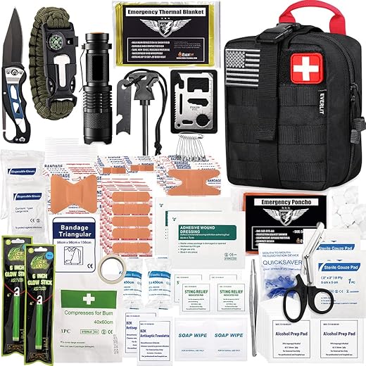 EVERLIT 250 Pieces Survival First Aid Kit IFAK EMT Molle Pouch Survival Kit Outdoor Gear Emergency Kits Trauma Bag for Camping Boat Hunting Hiking Home Car Earthquake and Adventures