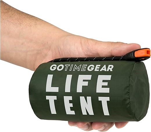 Go Time Gear Survival Life Tent • 2 Person Mylar Emergency Shelter Tube Tent + Paracord • All-Weather Protection for Camping, Hiking, & Survival Kits • Includes Emergency Whistle