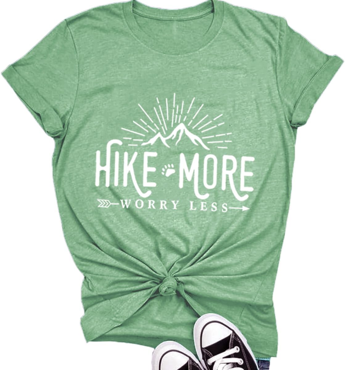 Hiking Shirt for Women Adventure Mountain Graphic Athletic Shirts Funny Hike More Worry Less Tee Tops