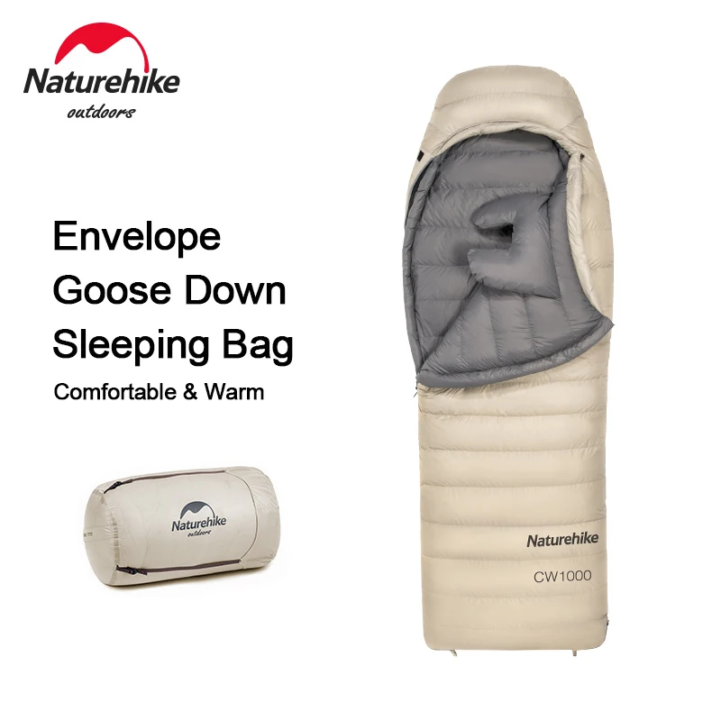 Naturehike 750 FP Goose Down Envelope Sleeping Bag CW700/CW1000 Thicken Warm Comfortable Grey Down Sleeping Bag -2~-9℃ With Hat