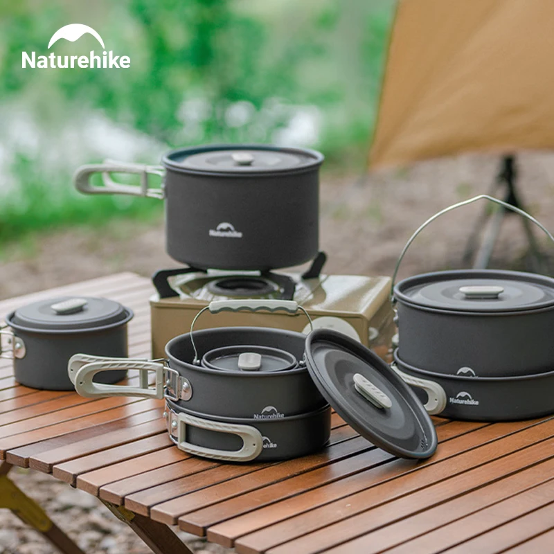 Naturehike Camping Cookware Kit Outdoor Cooking Ultralight Aluminum Pot Kettle Tablewear Set Kitchen Utensils Camping Gear