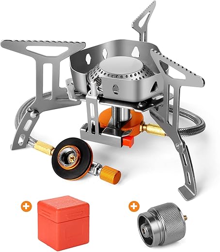 Odoland 3500W Windproof Camp Stove Camping Gas Stove with Fuel Canister Adapter, Piezo Ignition, Carry Case, Portable Collapsible Stove Burner for Outdoor Backpacking Hiking and Picnic