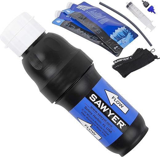 Sawyer Products SP129 Squeeze Water Filtration System w/ Two 32-Oz Squeeze Pouches, Straw, and Hydration Pack Adapter