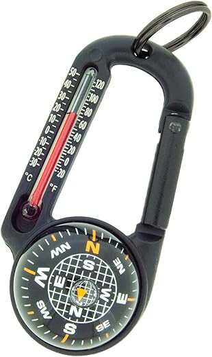 Sun Company TempaComp - Ball Compass and Thermometer Carabiner | Hiking, Backpacking, and Camping Accessory | Clip On to Pack, Parka, or Jacket