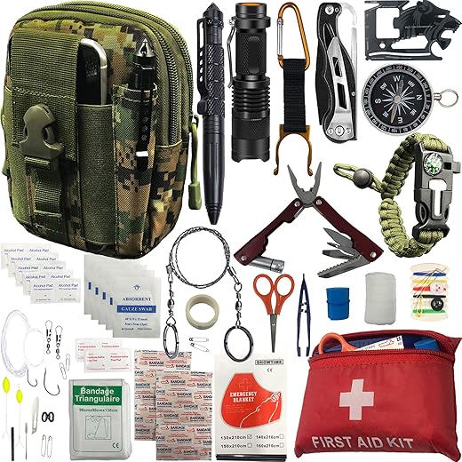 Survival Kit with First Aid and Tactical Tools, Camping Gear, Survival Gear - Gift for Men