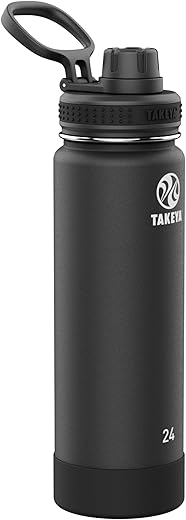 Takeya Actives 24 oz Vacuum Insulated Stainless Steel Water Bottle with Spout Lid, Premium Quality, Onyx