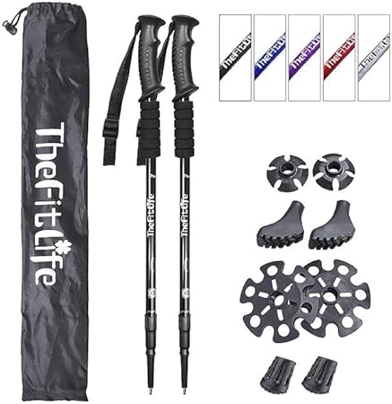 TheFitLife Nordic Walking Trekking Poles - 2 Sticks with Anti-Shock and Quick Lock System, Telescopic, Collapsible, Ultralight for Hiking, Camping, Mountaining, Backpacking, Walking, Trekking