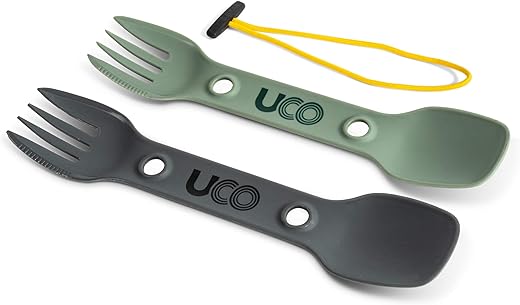 UCO Utility Spork 3-in-1 Combo Spoon-Fork-Knife Utensil, 2-Pack, Gold/Sky Blue