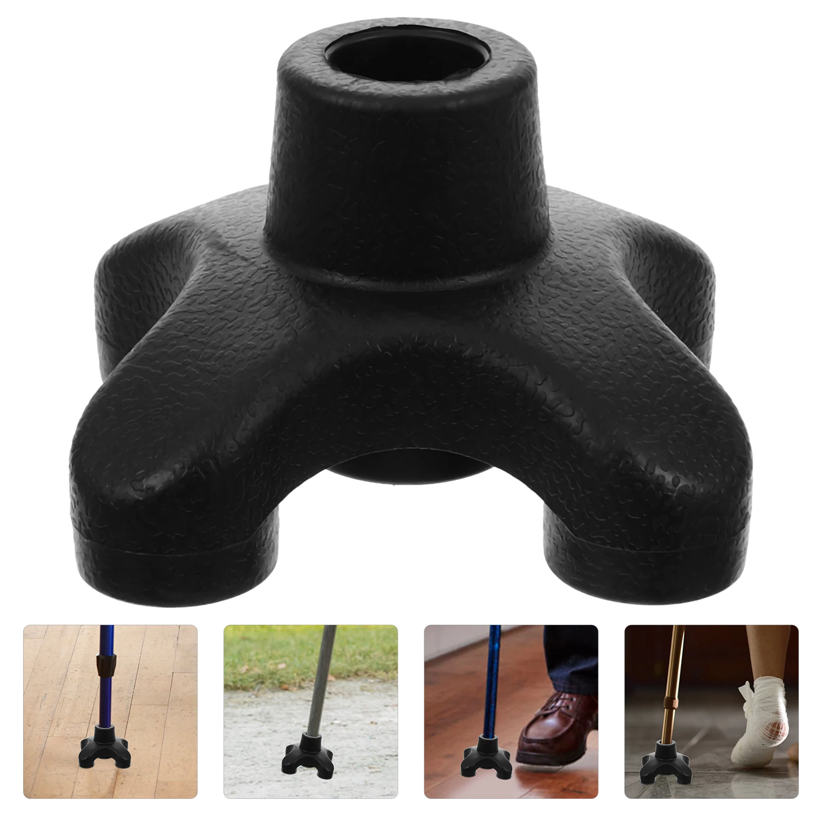 Black Four-Legged Rubber Support Cane Walking Pole Tip Replacement Walking Canes Foot Pad Hiking Pole Tips Rubber Walking Stick