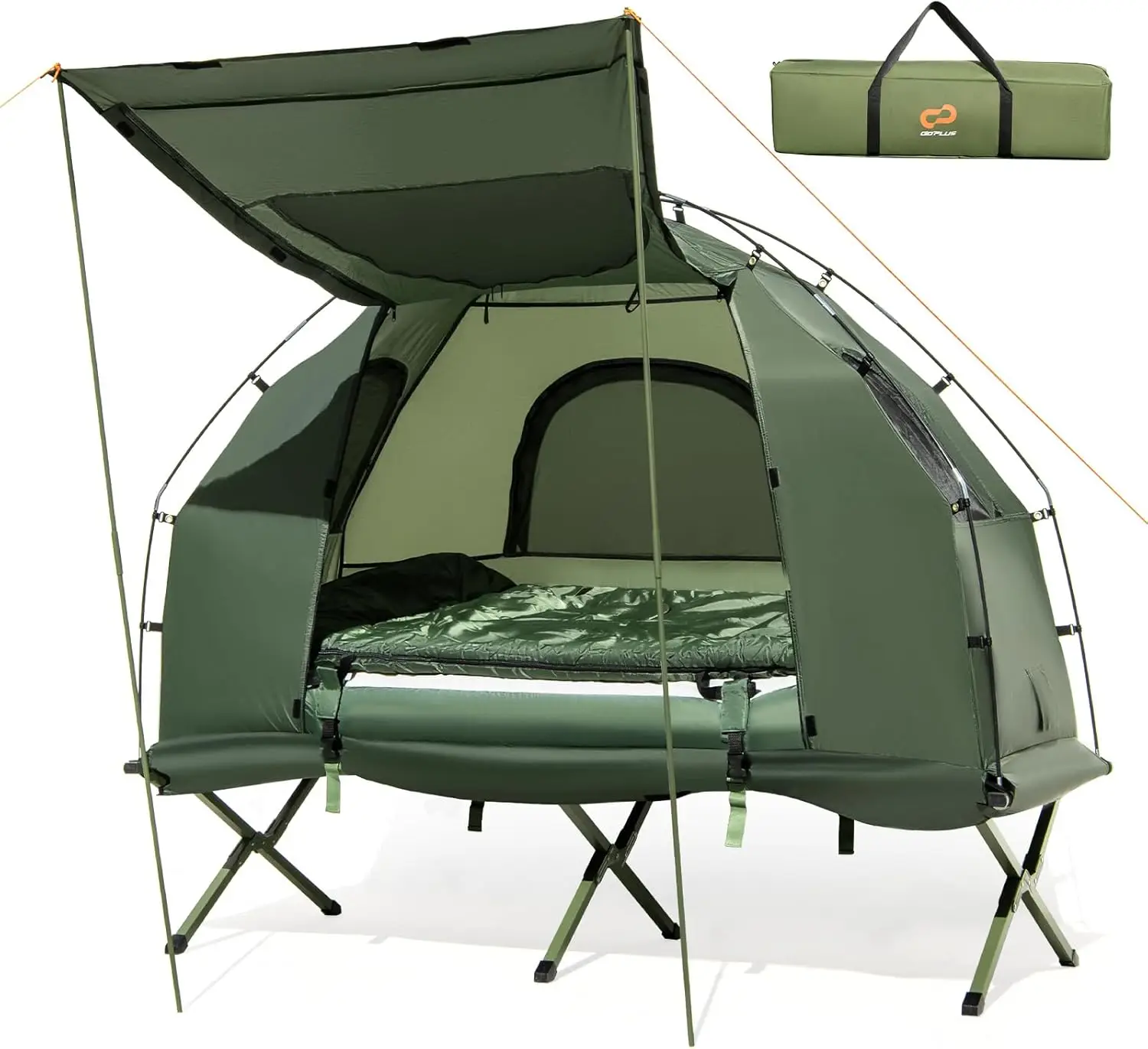 Camping Tent Cot, 5-in-1 Folding Camping Bed with Air Mattress, Pillow, Sleeping Bag, Waterproof Elevated Tent Shelter, Portable