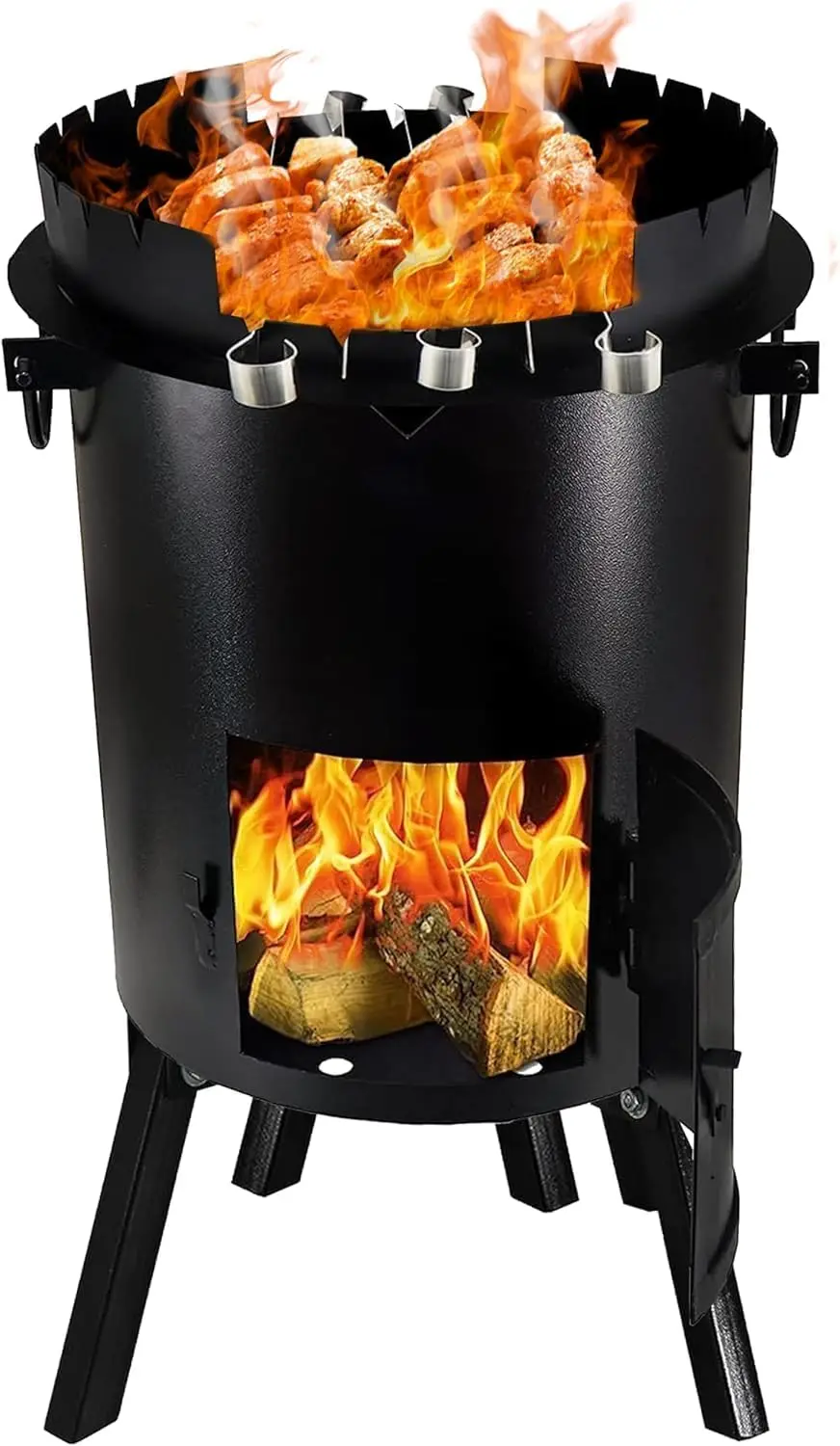 Simond - Uzbek Fire Kazan Oven - Alloy Steel 16"" Dia,11-18 L Capacity Kazan Uzbek Stove With Skewers For Cooking, Portable