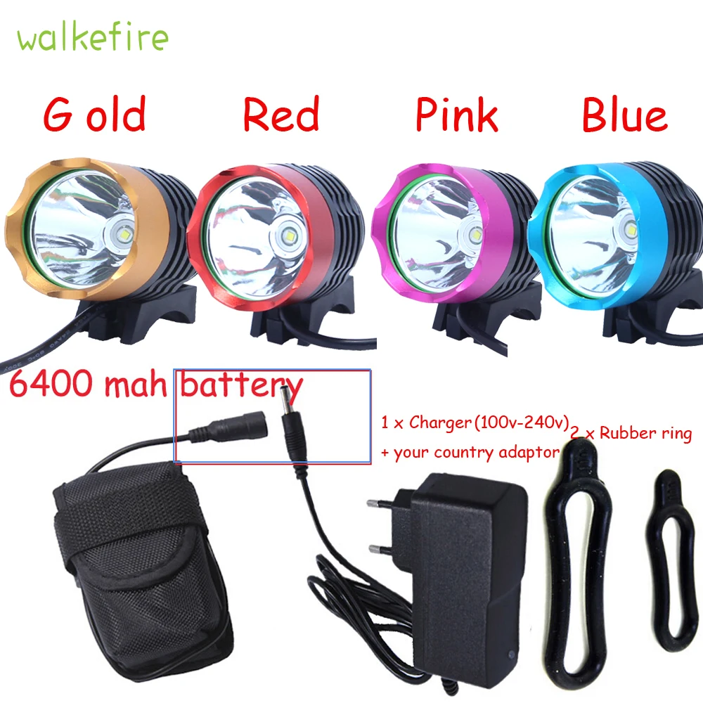 Walkfire 2200 Lumen XML T6 LED Bicycle Light Headlamp Bike HeadLight Lamp Flashlight With 6400mAh or 10000mAh Battery & Charger