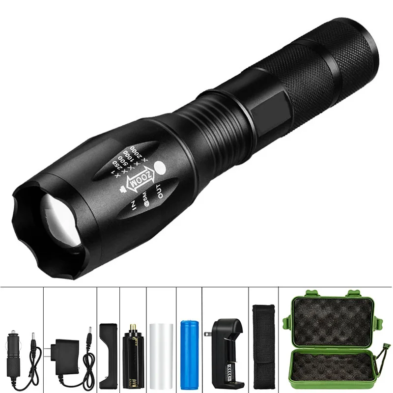 zk20 LED Handheld Tactical Flashlight 8000LM Zoomable Camping Fishing Head Torch Light Lamp 18650 Rechargeable Battery or AAA