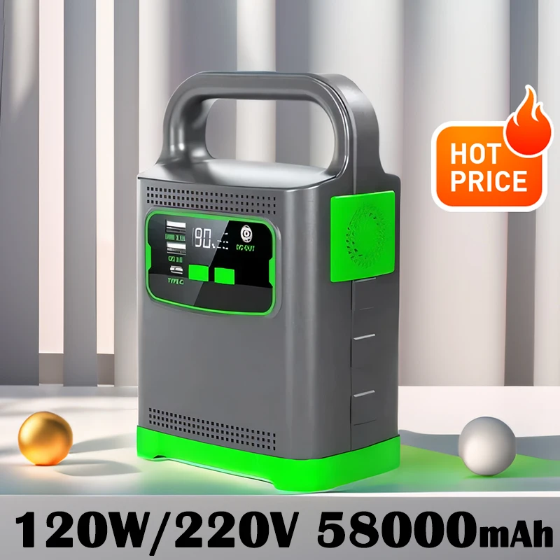 120W 220V Portable Power Station 58000mAh Outdoor Emergency Storage Power Supply External Battery Solar Generator for Camping RV