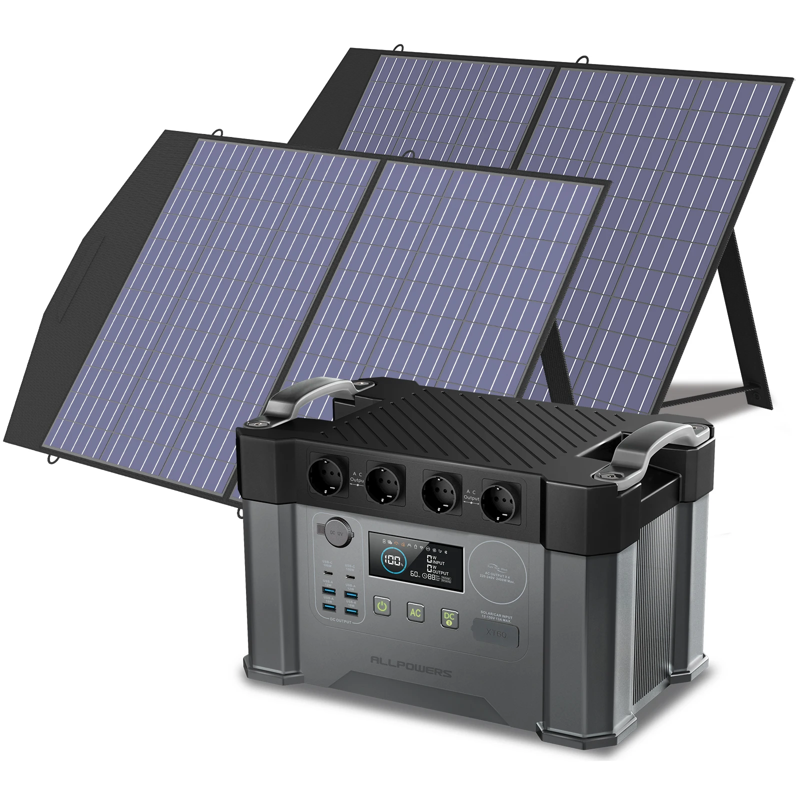 ALLPOWERS S2000 Pro Outdoor Generator 2400W MPPT Portable Power Station with 4X100W Folable Solar Panels for RV Camping, Home